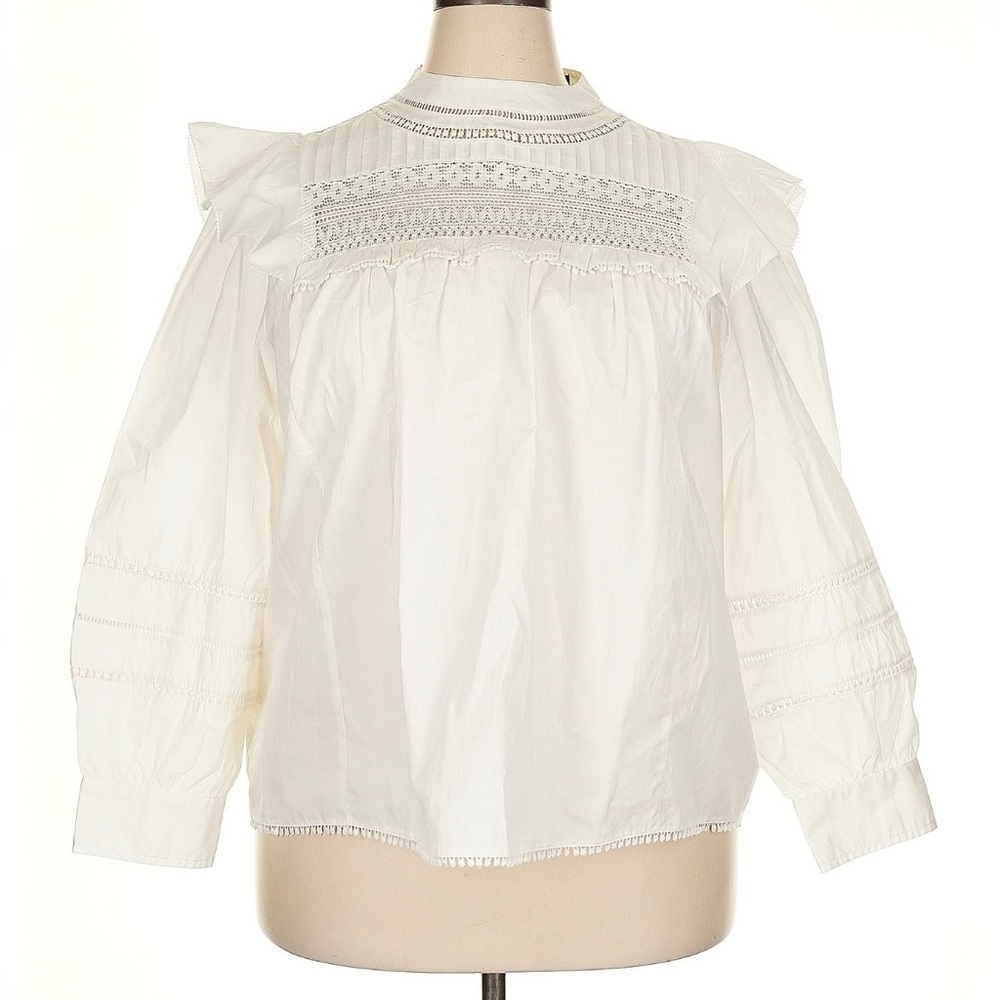 J Crew White Crochet Lace Ruffle Top